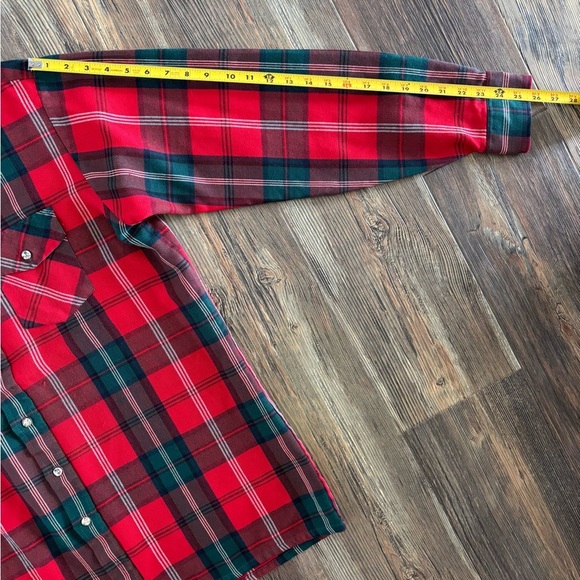 Vtg Van Heusen 417 Plaid Flannel Shirt Mens Lg Tall L/S Red Rockabilly Hipster - Picture 7 of 13